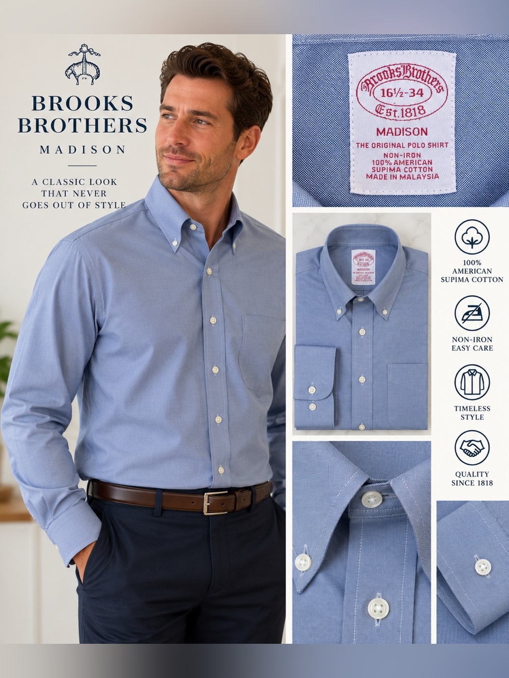 Brooks Brothers Madison Button-Down Dress Shirt - Blue